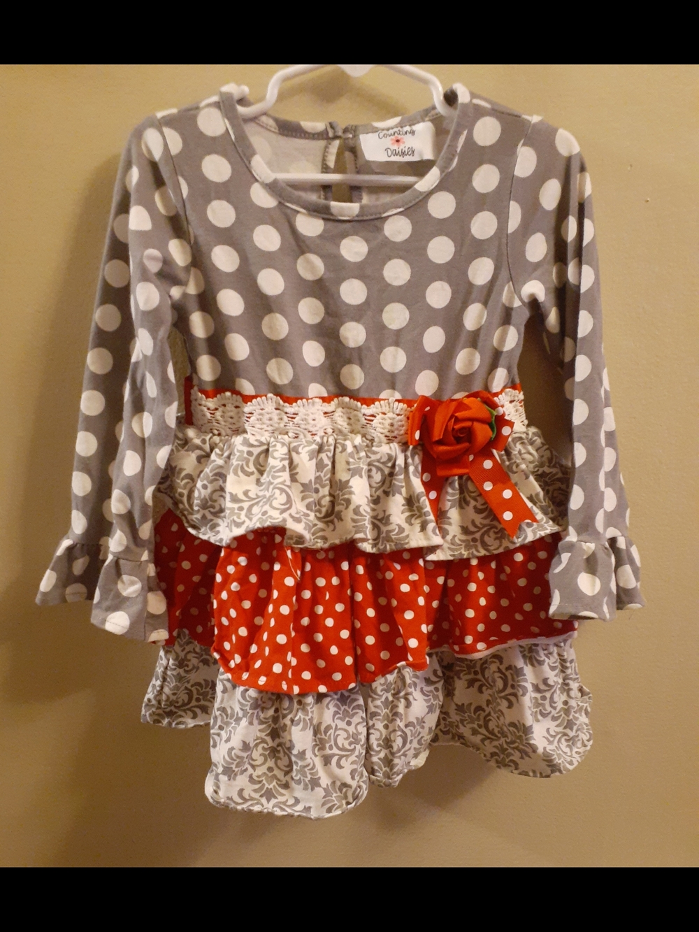 Daizies Girls' Gray and Red Polka Dot Ruffle Matching Set
